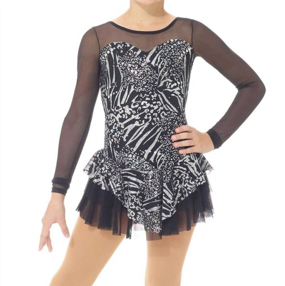 NEW MONDOR zebra sequin long sleeve skate dress in black